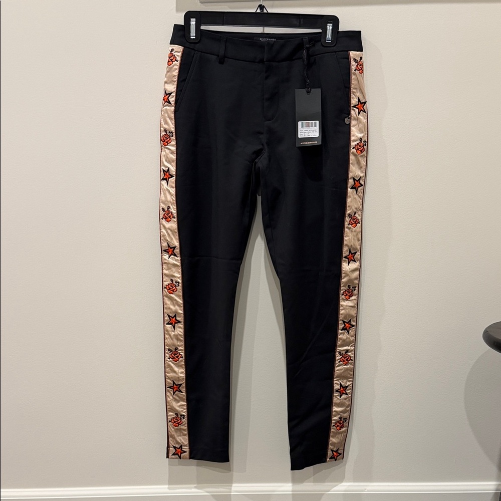 Stylish Black Dress Pants with Embroidered Side Panels